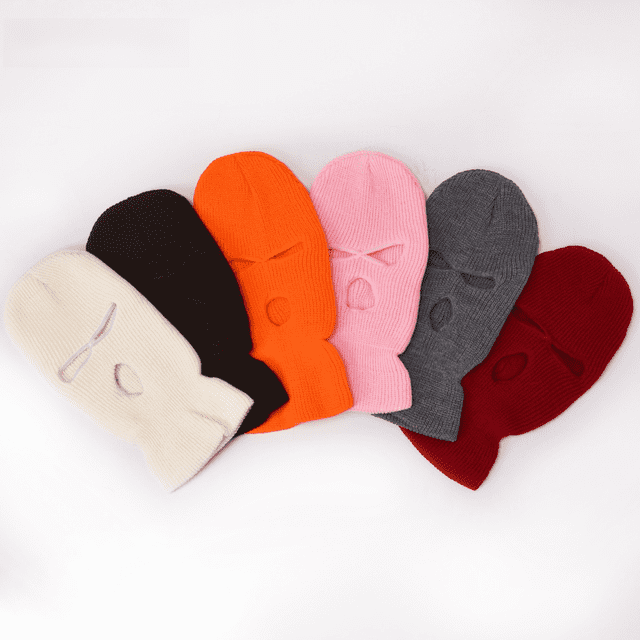 Gorro de punto de tres agujeros con aguja de lingote de invierno, gorro de lana de color caramelo, gorro de ciclismo al aire libre Baotou con agujero para cavar, gorro a prueba de viento