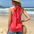 thumbnail image 5 of Gamivast Halter Neck Tank Tops for Women Sleeveless Mock Turtleneck Blouses Casual Summer Pleated Tunic Shirts Elegant Dressy Work Office Wear Red XL, 5 of 8