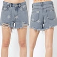thumbnail image 2 of Women's Casual High/Low Rise Denim Shorts Frayed Raw Hem Ripped Jeans Shorts Trendy Loose Fit Basic Denim Shorts, 2 of 7