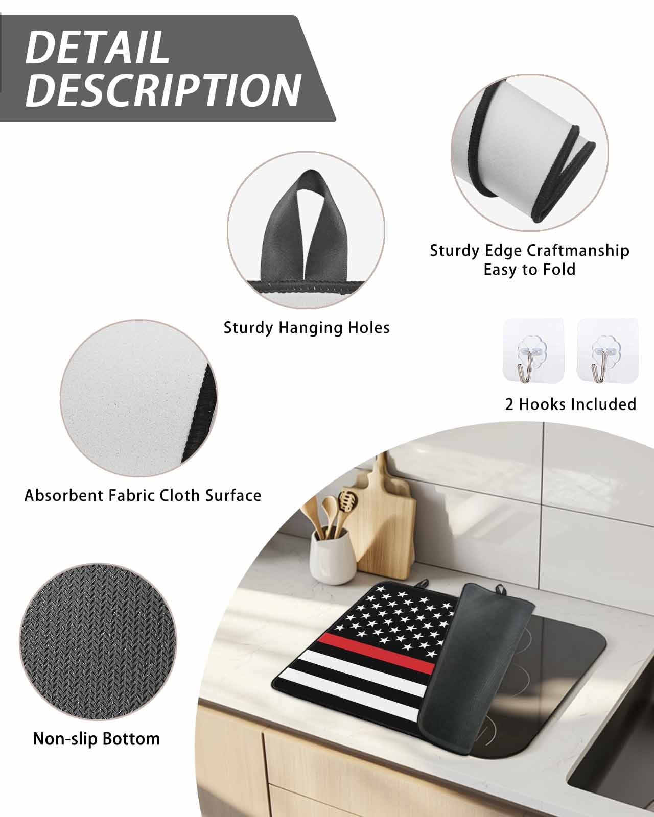 Stove Top Covers for Electric Stove, Red White Stripe Fireman American Flag Glass Stovetop Cover Protector, Fire Fighter USA Flags Induction Cooktop Protector Oven Mat for Kitchen Countertop 24"x21"