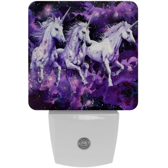 PhooArto Purple Galaxy White Unicorns Plug in LED Night Light Auto Sensor Dusk to Dawn Decorative Night for Bedroom, Bathroom, Kitchen, Hallway, Stairs, Baby's Room, Energy Saving