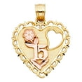 thumbnail image 1 of FB Jewels 14K Rose And Yellow Two Tone Gold Fifteen 15 Years Birthday Quincea–era Heart Pendant 20mm X 21mm, 1 of 1