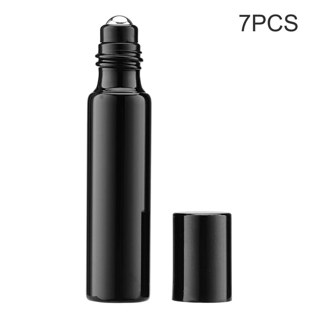 Sailing Juego de botellas de perfume recargables - 7 piezas de botellas de vidrio con rodillo de tamaño de viaje, 10 ml, negro