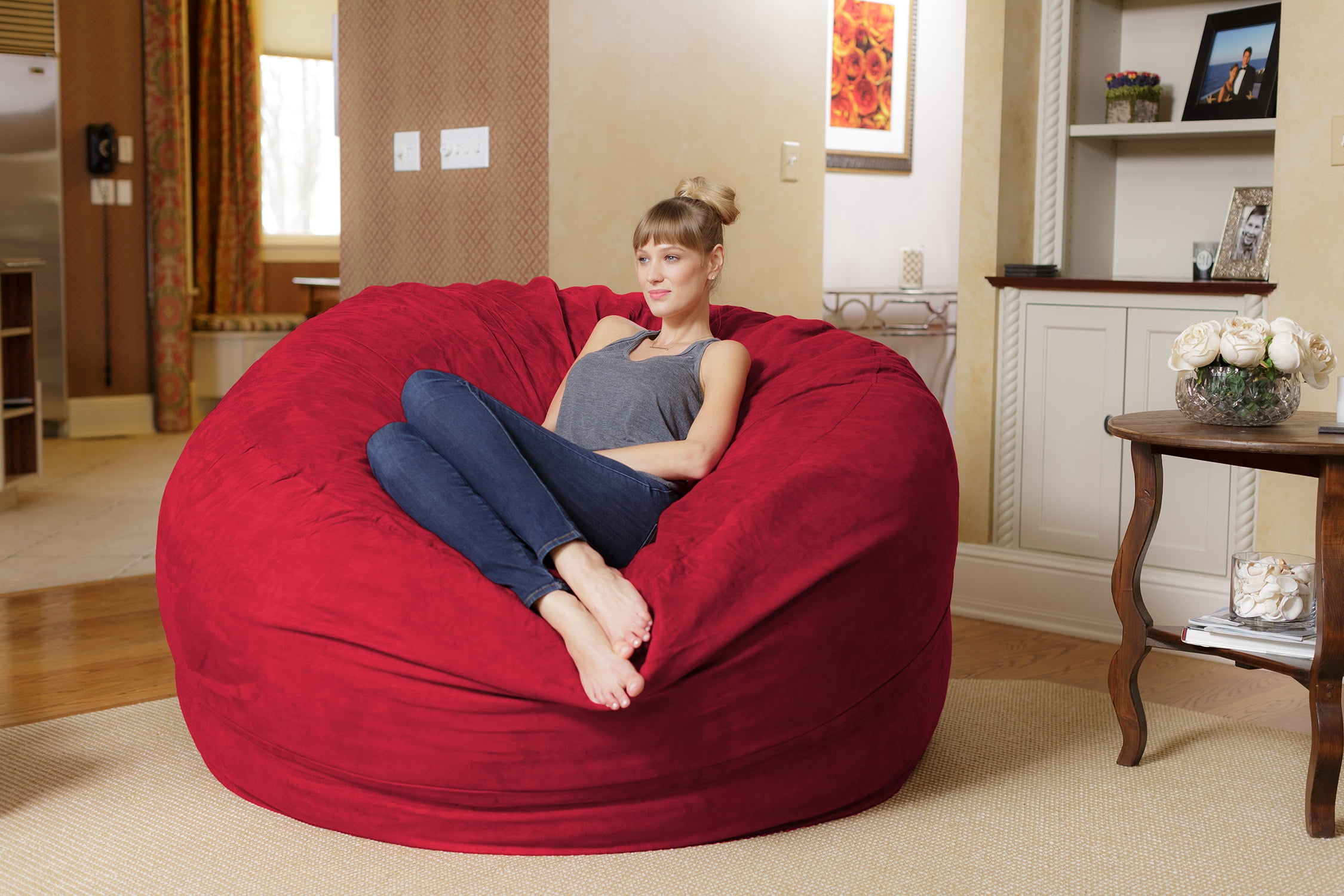 Chill Sack Bean Bag Chair, Memory Foam with Microsuede Cover, Kids, Adults, 6 ft, Cinnabar