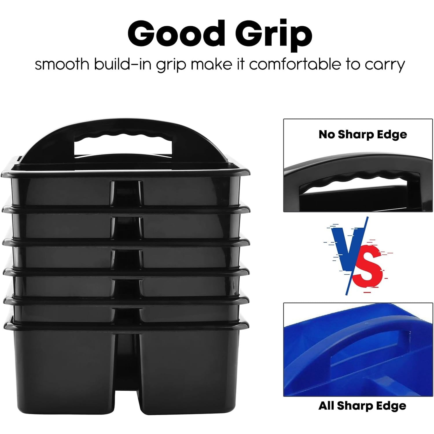 Plastic Classroom Caddy Organizer with Handle, 6-Pack 3 Compartments, Teacher Supply Storage Caddy for Classroom Organization, Table, Desk, Office, Craft Art - Black