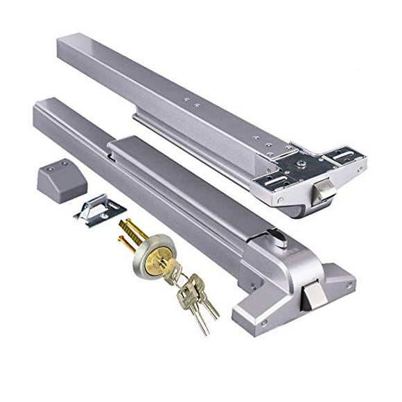 COOLOUS Door Push Bar Panic Exit Device with Exterior Lever Emergency Lock Stainless Steel Commercial Door Push Bar Emergency Panic Exit Bar Handle Door Hardware for Metal Wood Door