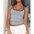 thumbnail image 5 of Womens Summer Square Neck Ribbed Slim Fitted Spaghetti Strap Tank Tops Grey S, 5 of 7