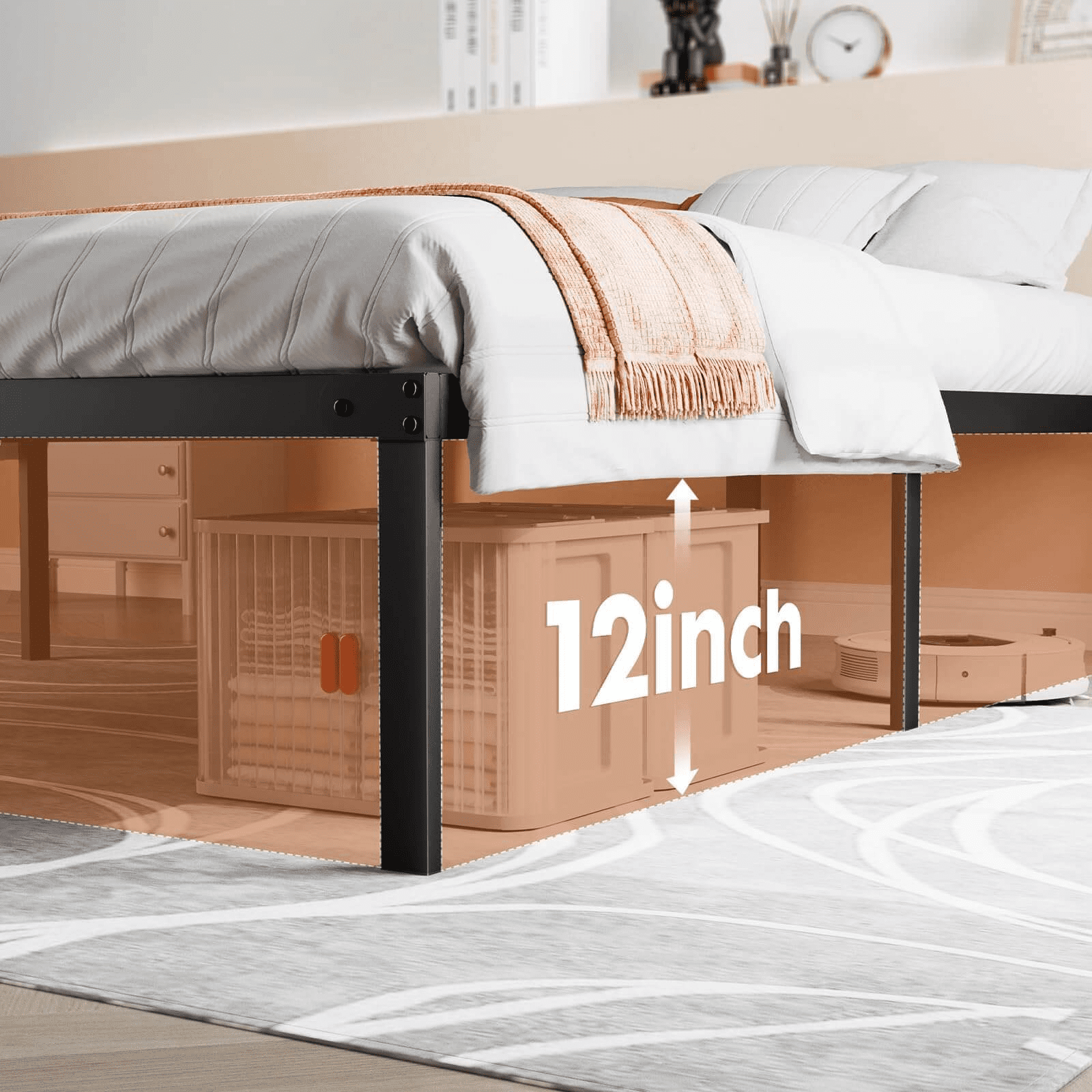 MAYEERTY 14" Queen Metal Bed Frame - Heavy Duty, Underbed Storage, No Box Spring, Black