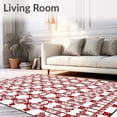 thumbnail image 2 of ODIKA 6'x9' Machine Washable Non-Slip Area Rug, Scandinavian Plaid Hearts with Interlocking Snowflake and Berry Sprigs High Traffic Rug with Pad, Red, 651558, 2 of 8