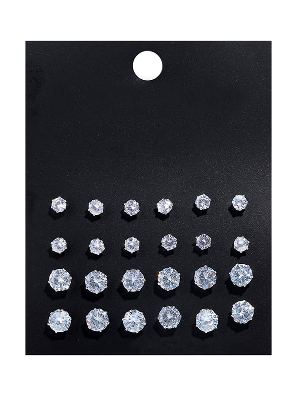 12Pcs Stainless Steel Assorted Shiny Crystal Zircon Earring Studs Pins Set