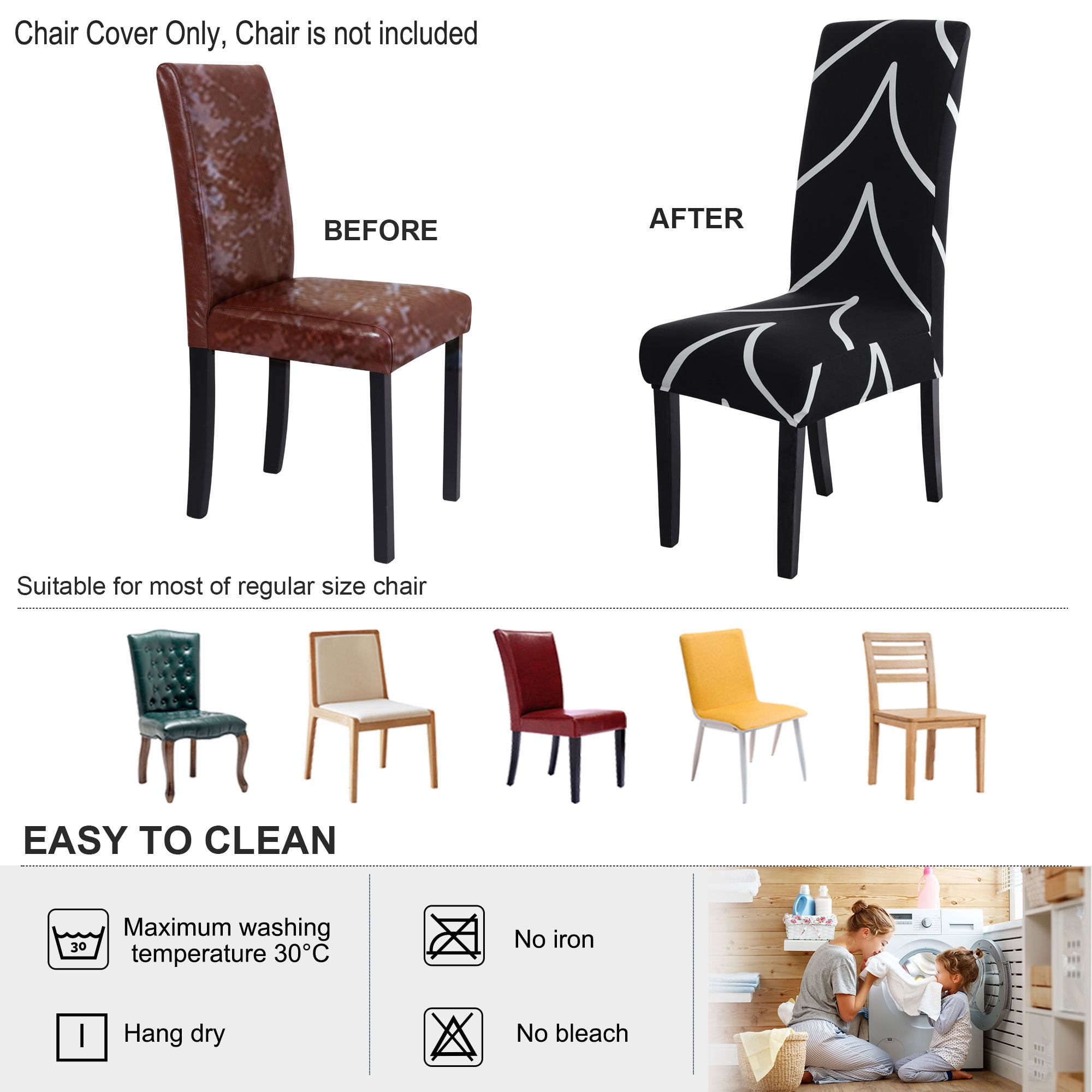 Unique Bargains Elastic Dining Chair Slipcover White and Black M