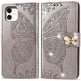 thumbnail image 2 of Compatible with iPhone 11 Case Glitter Bling with Card Holder and Stand Leather Flip Wallet Diamond Butterfly Shockproof Protective Case for iPhone 11 6.1 Inch Crystal Grey, 2 of 14