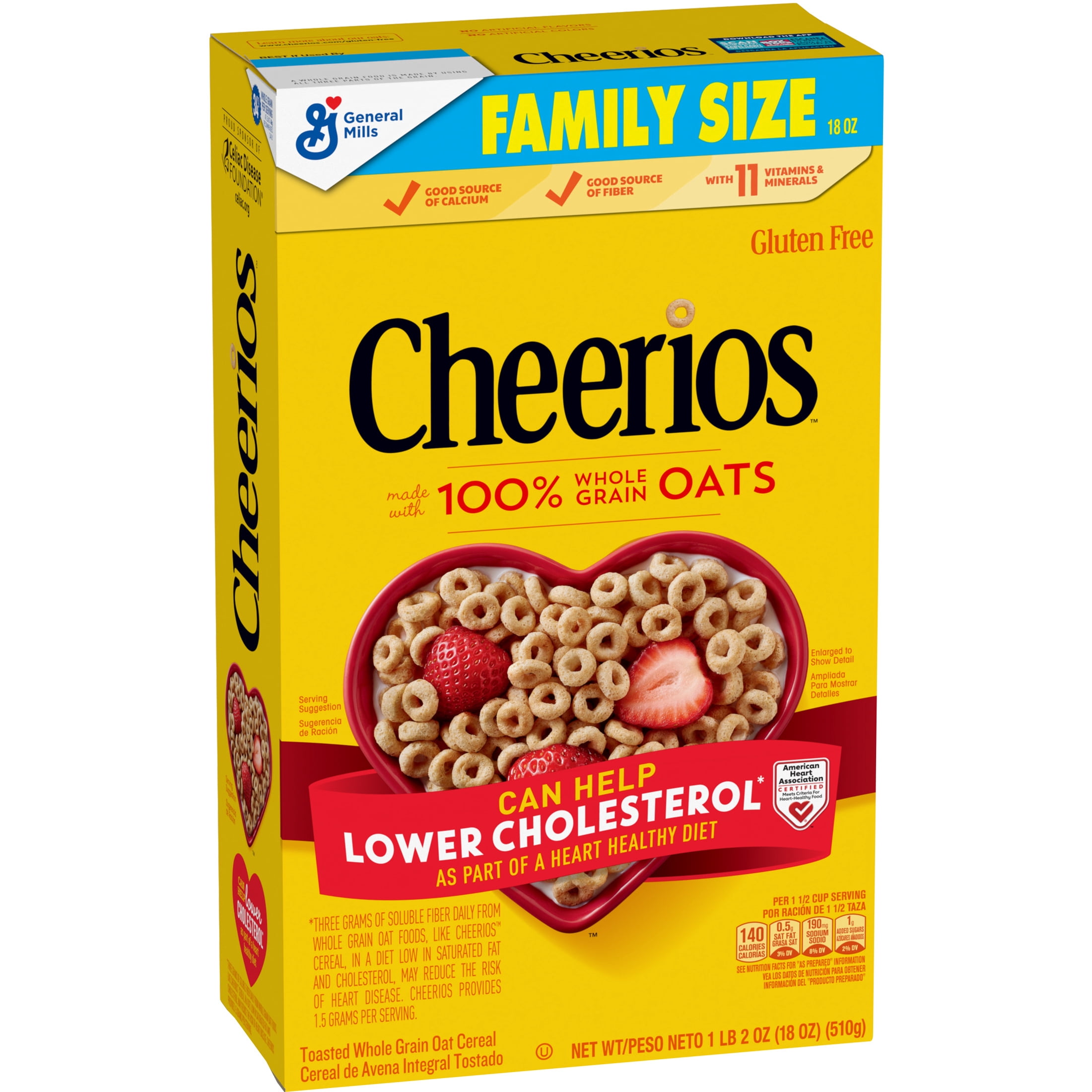 (10 pack) Cheerios, Heart Healthy Gluten Free Breakfast Cereal, Family Size, 18 oz