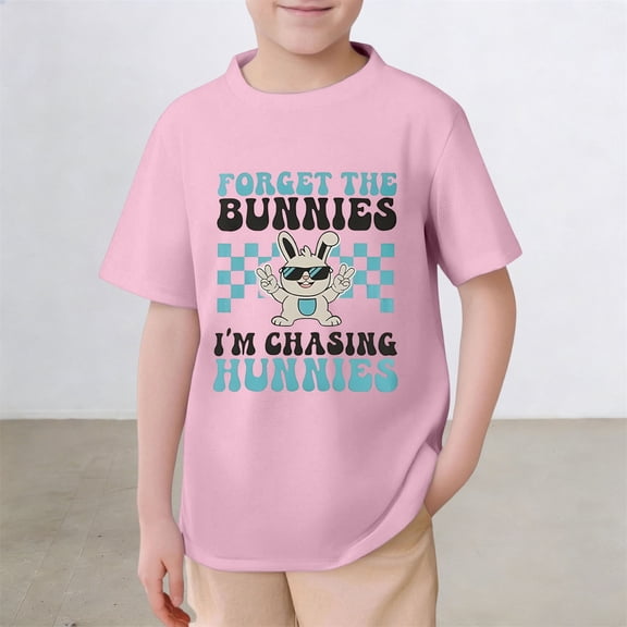 Gzbliryd Easter Cute Bunny Shirt Leopard Rabbit Tshirt Short Sleeve Tees Cute Easter Casual Short Sleeve Gift Tops for Little Girls Boys Soft and Breathable Summer Dailywear Clothing (Pink,8-9 Years)