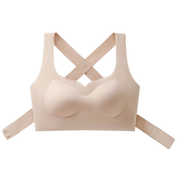 VISALY Posture Correcting Bra for Women No Underwire High Support Full Coverage Lift Bralettes Plus Size Push Up Underwear Wireless Seamless Jelly Padded Bras Soft Comfy Minimizer Bralette Beige L