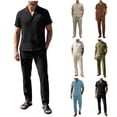 thumbnail image 1 of Sentmoon Summer Outfits for Men Men’s Shirts and Big and Tall Mens Pants Stand Collar Pullover and Elastic Waist Pants Long Sleeve Solid Color Casual Outdoors Training Travel Wear, 1 of 9