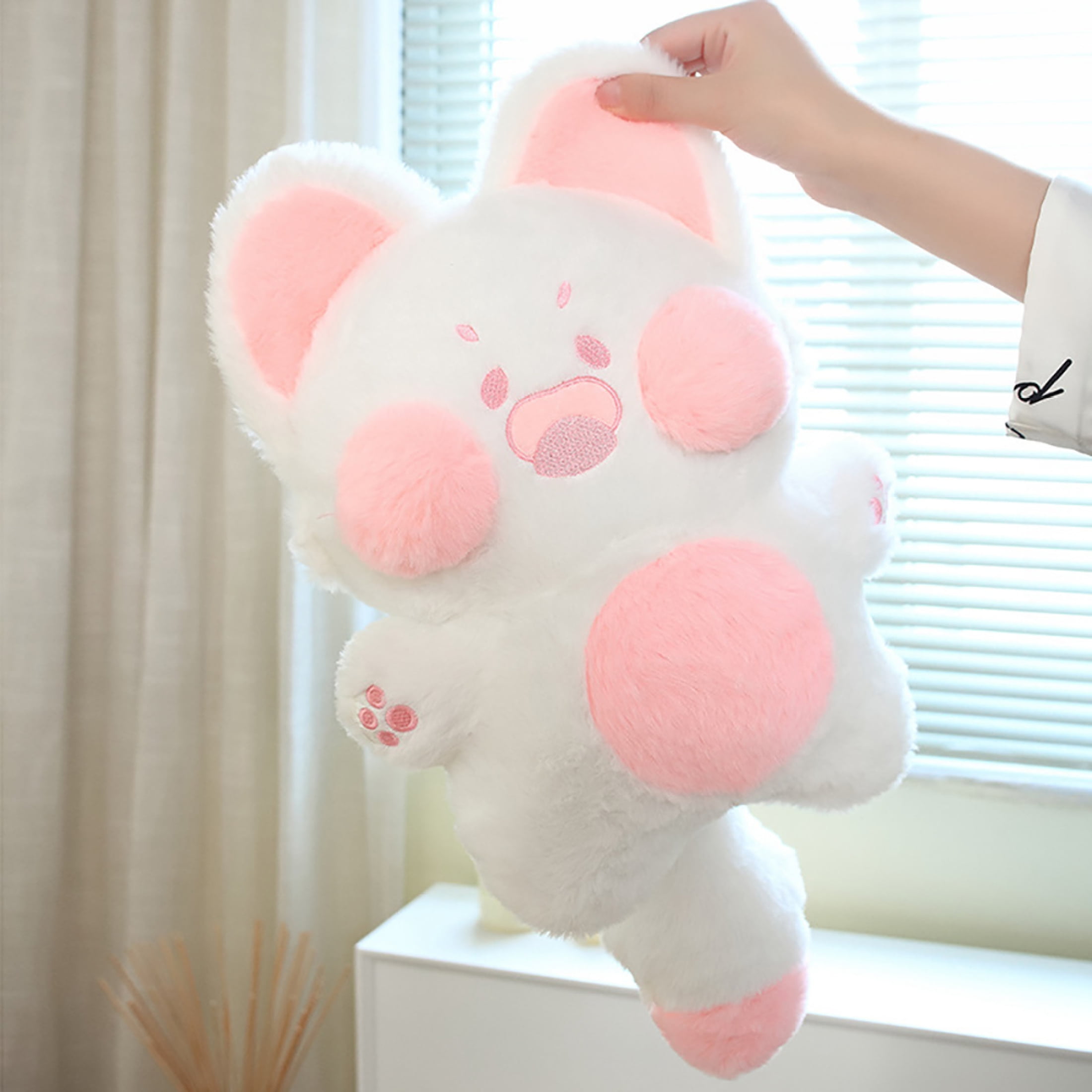 Surakey Soft Cat Plush Stuffed Toy Cute Doll Office Pillow Home Decorations  15.7 Pink White 