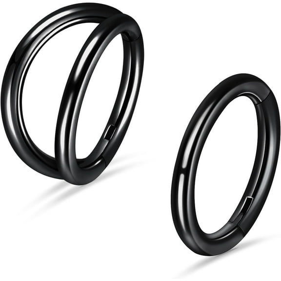 2Pcs Titanium Nose Rings Hoop 16G Double Hoop Nose Ring Diameter 6mm to 12mm Cartilage Helix Daith Rook Earring Hinged Septum Segment Ring Clicker Piercing Silver-Gold-Rose Gold-Black