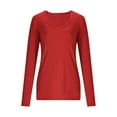 thumbnail image 5 of YanHoo Long Sleeve Shirts for Women Rib Knit Slim Fit Tops V Neck Basic T-Shirts with Thumb Holes Fall Fashion Underscrubs Layer Clothes Red,XL, 5 of 8