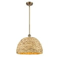 thumbnail image 2 of Innovations Lighting  Woven Rattan - 1 Light 16" Stem Hung Pendant Brushed Brass/Natural Rattan, 2 of 5