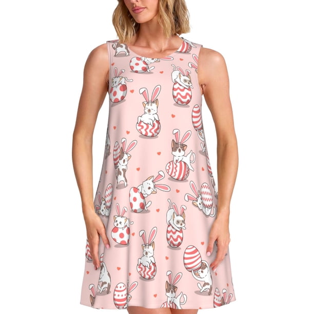 Disketp Easter Rabbit para Vestido sin Mangas para Mujeres, Vestidos de Verano para Mujeres, Casual y Holgado para la Playa