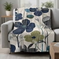 thumbnail image 2 of Navy Blue Green Floral Blanket Soft Cozy Warm Throw Blanket for Couch, Plush Fuzzy Flannel Fleece Blankets for Sofa, Vintage Botanical Leaves Bed Blankets Lightweight Gifts for Women, 50"x60", 2 of 9