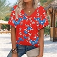 thumbnail image 6 of Women's Summer V Neck Tops Tie-dye/Floral Printed Short Sleeve Summer Graphic Tee Shirts Loose Fit Plus Size Casual Tshirts (3XL, Red), 6 of 7
