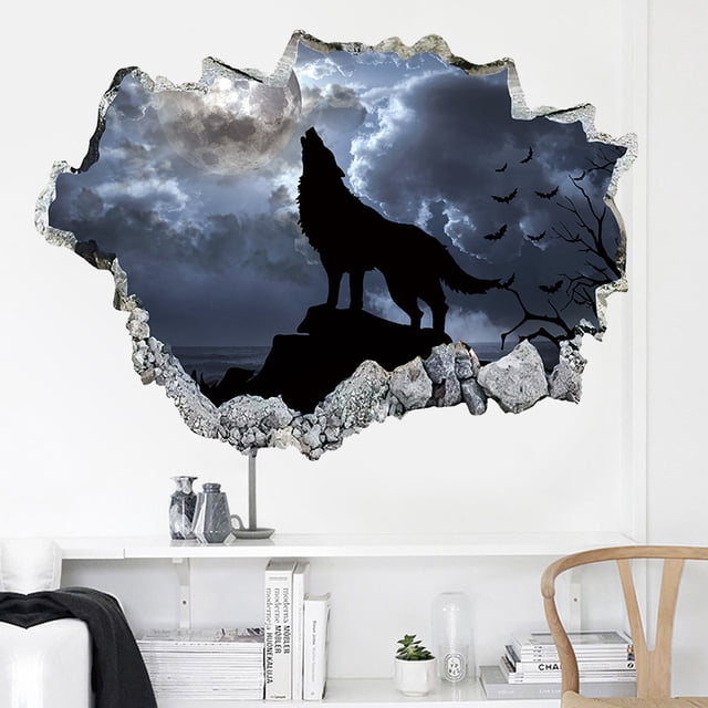 Adhesivo de pared Fierce Howling Wolf 3D Moonlight 42 x 60 cm PVC