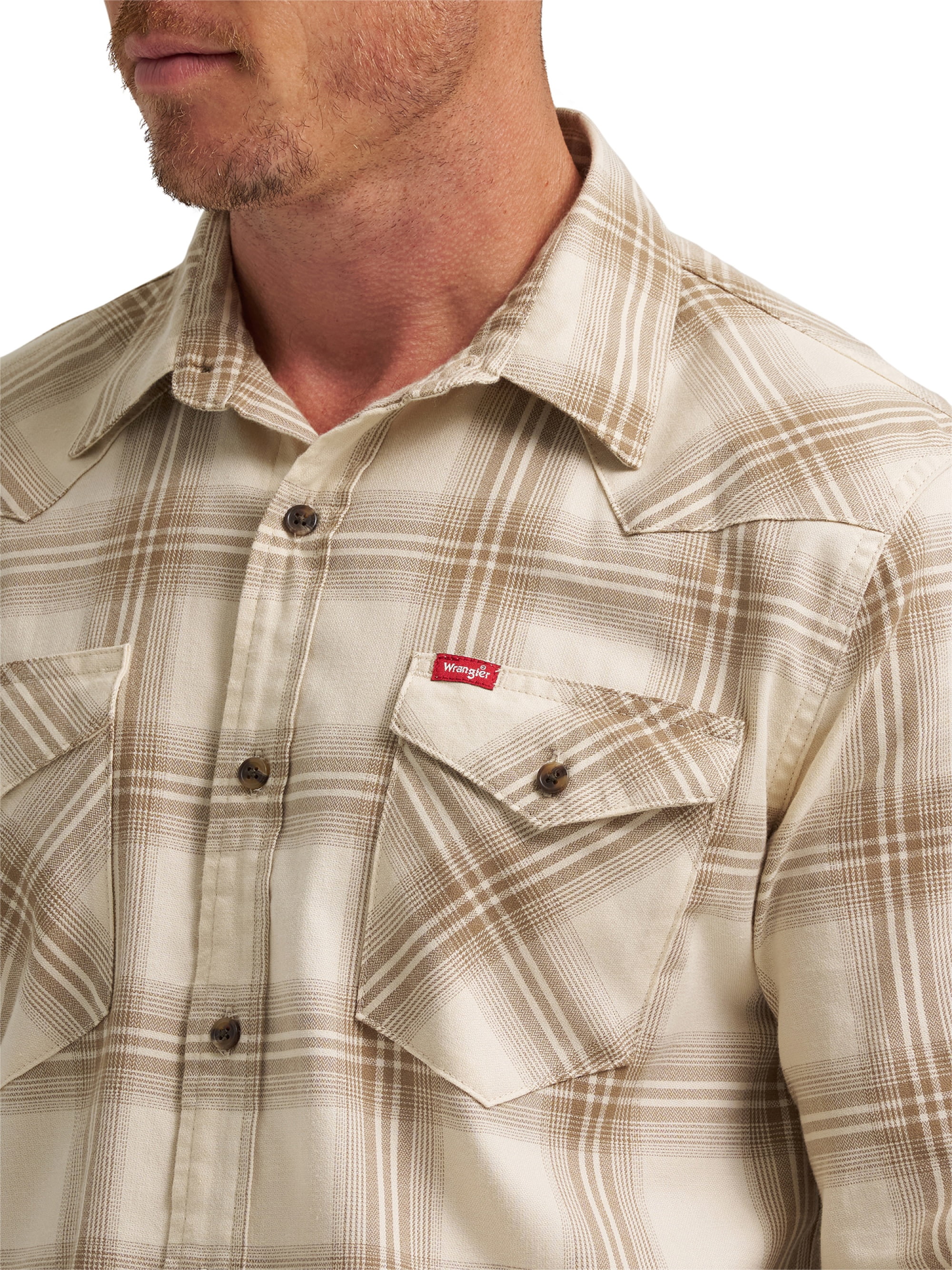 Wrangler® Men's Slim Fit Long Sleeve Woven Twill Shirt with Sunglasses Cleaner, Sizes S-5XL