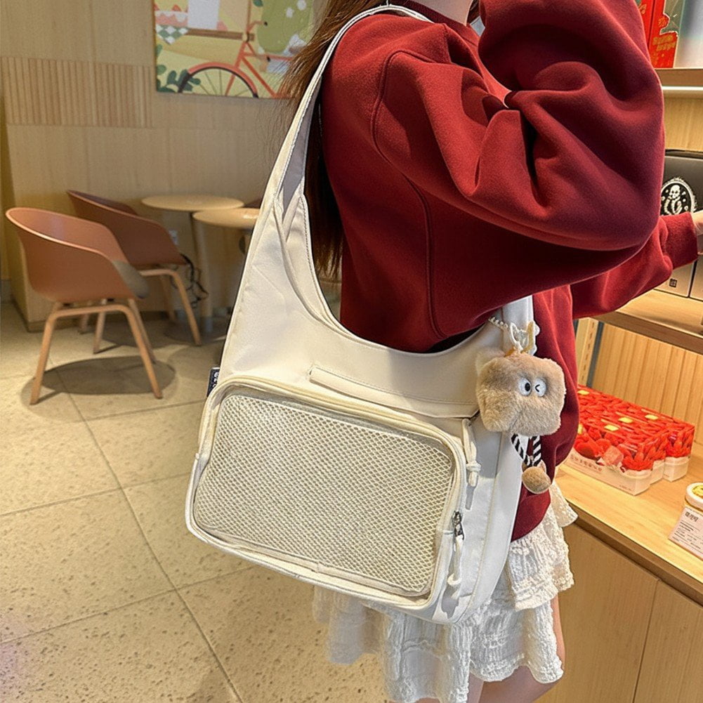 Jiibva Kawaii Ita Bag Shoulder Bag for Women Large Capacity Tote Bag Clear Window Anime Pin Display Messenger Bag Handbags Purse
