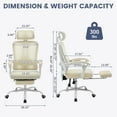 thumbnail image 3 of GloryStar Chaise de Bureau Ergonomique en Maille à Dossier Haut avec Repose-Pieds, Soutien Lombaire Réglable et Appuie-Tête, 3 of 7