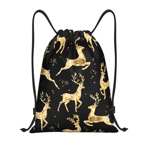 Fotbe Christmas Gold Deers Bolsa Mochila con Cordón Estampada, Bolsa de Gimnasio Deportiva, Bolsa Cinch, Bolsa con Cordón para Hombres y Mujeres-Small