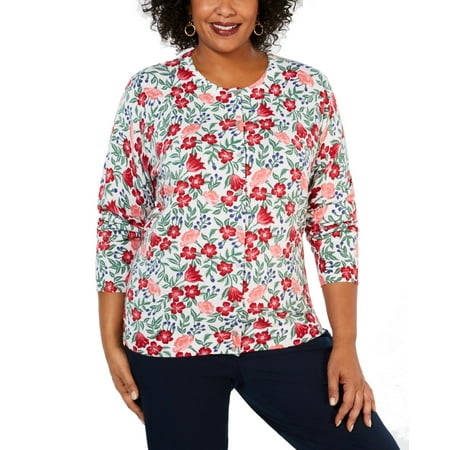Womens Sweater Plus Cardigan Floral Print 1X