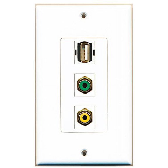RiteAV - 1 Port RCA Yellow and 1 Port RCA Green and 1 Port USB A-A Decorative Wall Plate Decorative