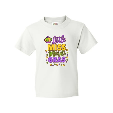 Inktastic Little Miss Mardi Gras with Crown and Dots Youth T-Shirt