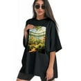 thumbnail image 3 of Plus Size Shirt for Women Oversized Black Tops for Women Short Sleeves Shirt for Women Flower Room T Shirt Crewneck Shirt for Women M, 3 of 5