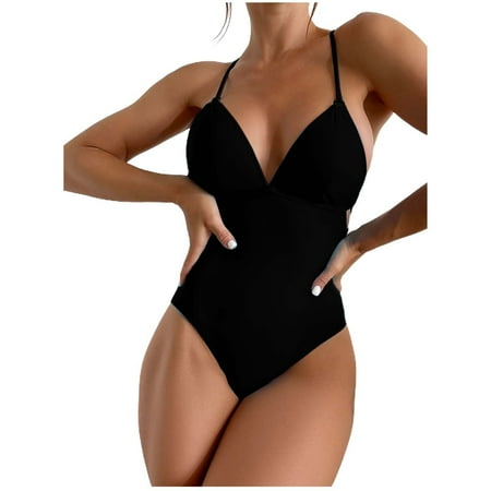 Blphud Bathing Suits for Women One Piece Bikini Top Women Solid Lace Bikini Set Push Up Swimsuit Beachwear Padded Swimwear Thong Bikini Bottoms Black L