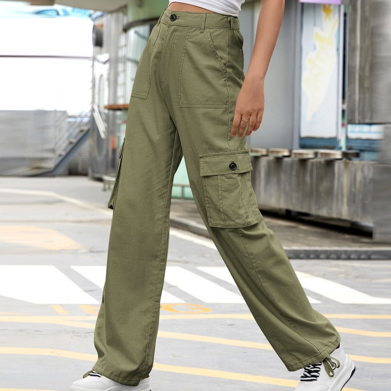RYRJJ Women's High Waisted Cargo Pants Travel Y2K Baggy Hiking
