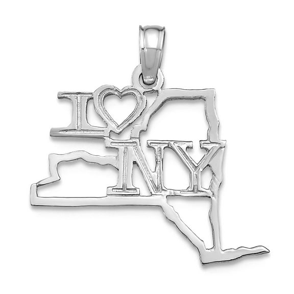 14k White Gold Solid New York State Pendant Necklace Pendant for Women - .8 Grams