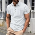 thumbnail image 2 of Summer Men's Lapel Button Double Pocket Solid Color Polo Shirt - Short Sleeve, Casual Fit, 2 of 4