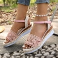 thumbnail image 3 of Espadrilles for Women Open Toe Platform Wedge Sandals Knit Band Ankle Strap Summer Dress Shoes Slingback Heels Red Size 6, 3 of 7