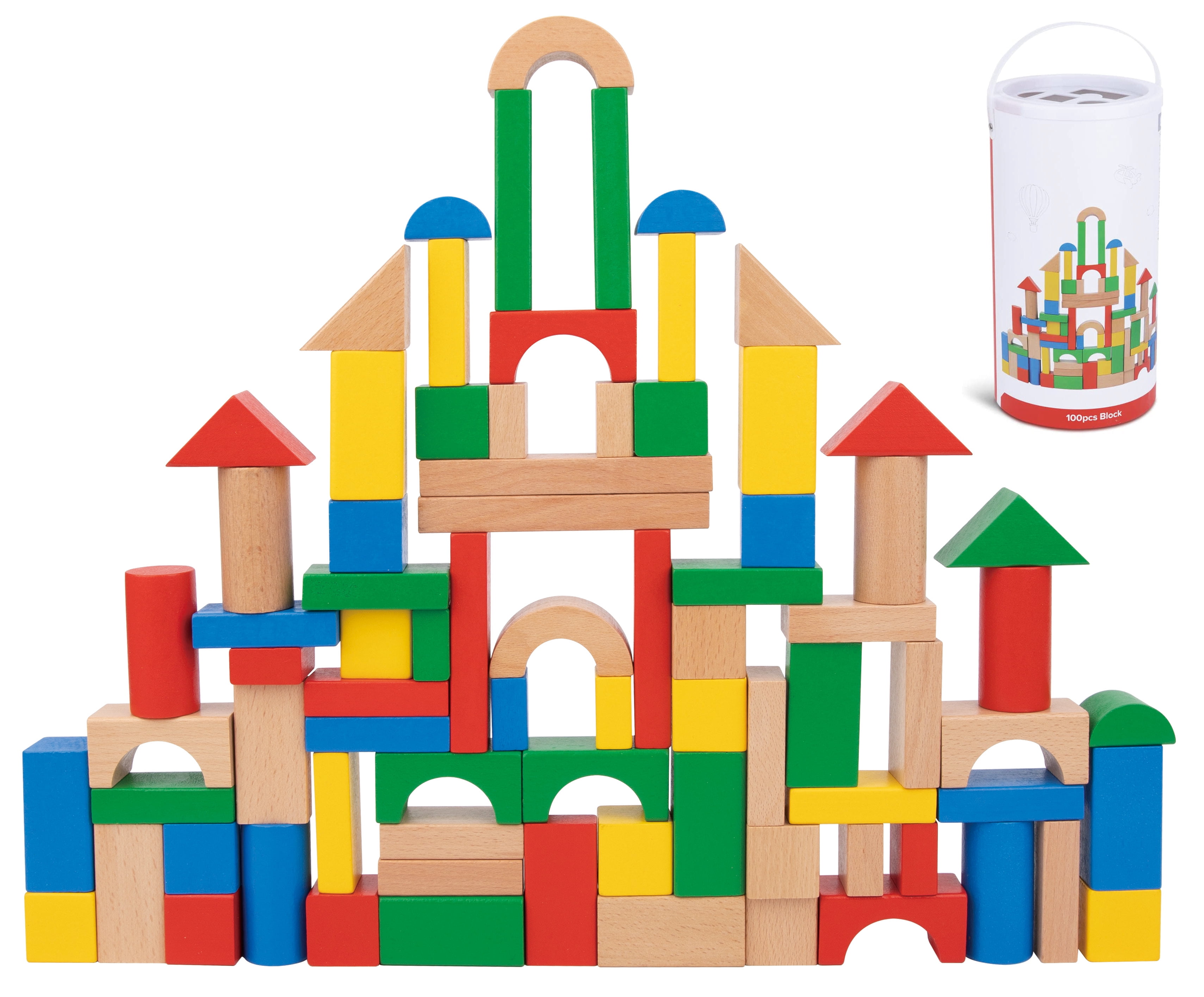 TOOKYLAND Wooden Building Blocks Set 100 Piece Wood Stacking Blocks
