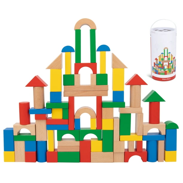 TOOKYLAND Wooden Building Blocks Set 100 Piece Wood Stacking Blocks, Toy for Toddlers 1 Year