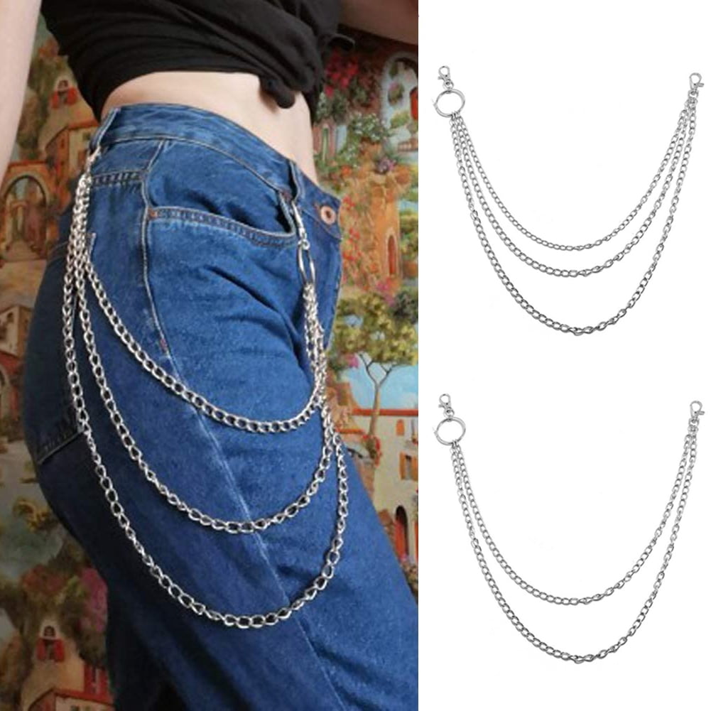 Silver Huture Anti-Lost Main Chain 2 Layers Metal Pants Chain Pocket Keyring Punk Mini Hook Staples Accessories for Men and Women Jeans Belt Handbag 