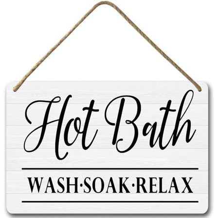 Zomyto 8x12 IN Hot Bath Wash Soak Relax Sign,Farmhouse Bathroom Wall Decor Sign,Rustic Wall Art Home Bathroom Decoration for Birthday Housewarming Gift