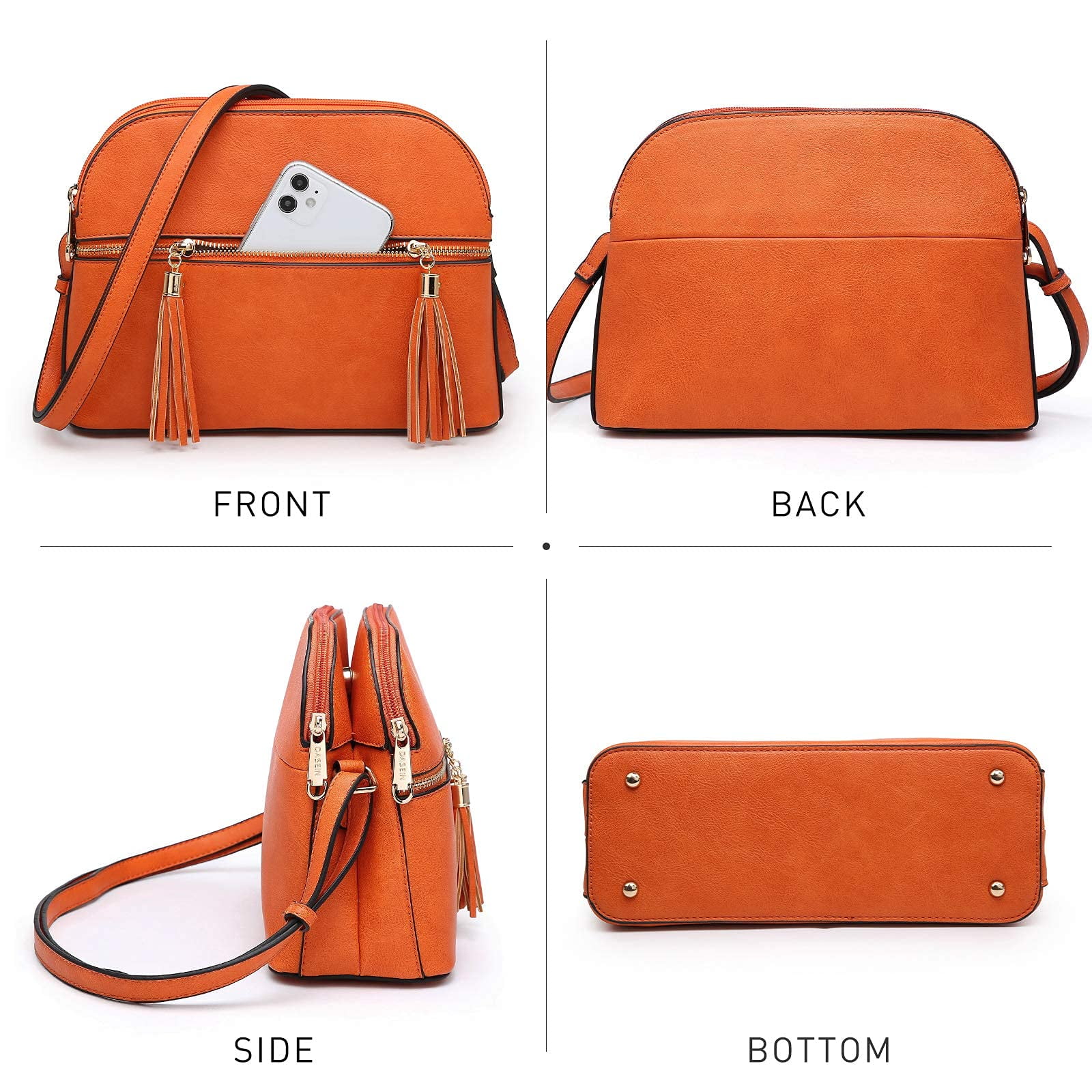 Dasein Women Tassel Zipper Pocket Crossbody Bag Shoulder Purse Fashion Travel Bag with Multi Pockets