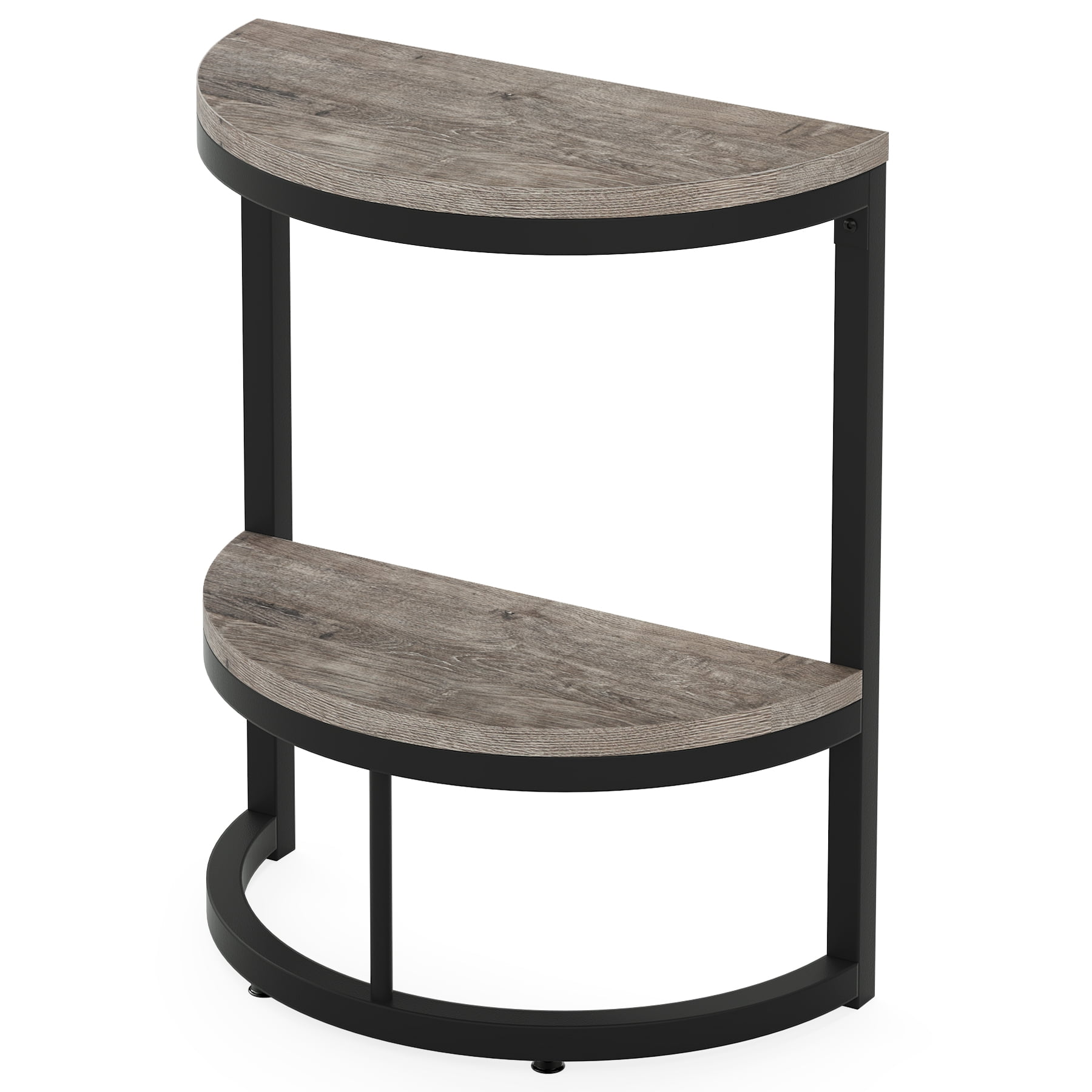 Fnova 2-Tier Half Moon End Table, Modern Wooden Narrow Sofa Side Table, Slim Accent Table Nightstand with Storage Shelf, Easy Assembly, for Living Room, Bedroom, Entryway, Small Space