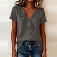 thumbnail image 5 of Xdegoge Cotton Linen Tops for Women Ruffle V Neck Short Sleeve Casual Summer T Shirts Loose Fit Elegant Dressy Work Basic Flowy Tunic Vacation Tees, 5 of 6