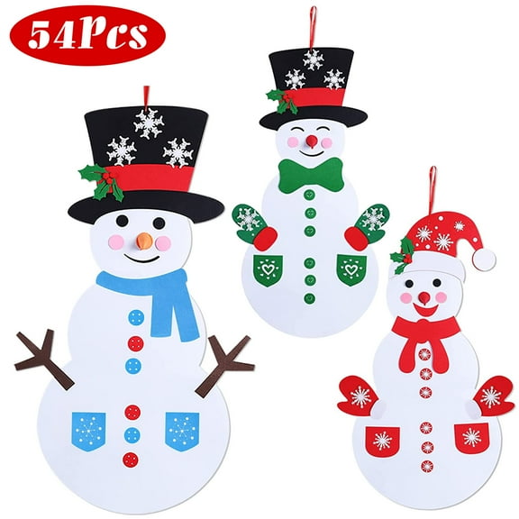 54Pcs Detachable DIY Felt Christmas Snowman Set, Felt Christmas Hanging Decorations Kits