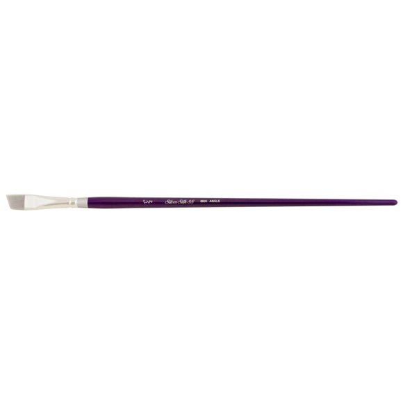 Silver Brush Limited 8806-1/2 Silver Silk 88 Cepillo Angular Sintético Plateado Para Pinturas Al Óleo Tamaño 1/2 Mango Largo